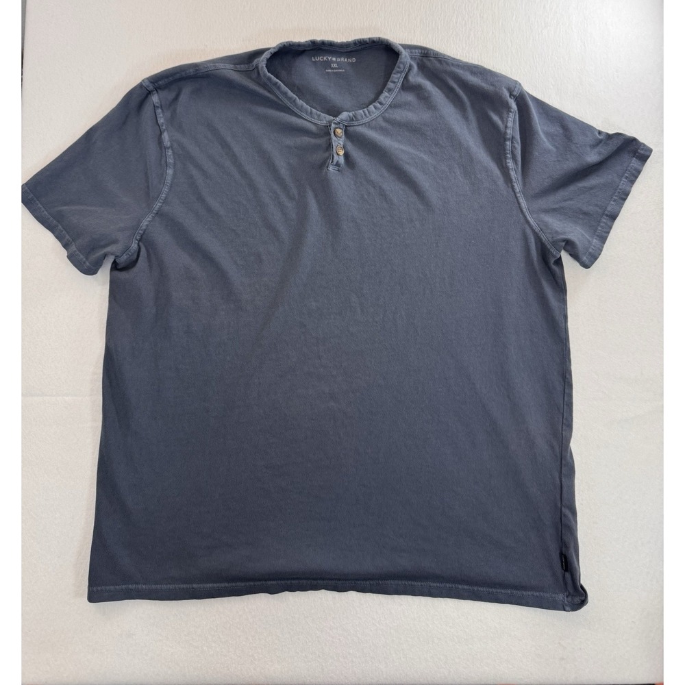 Lucky Brand Mens Henley Short Sleeve Shirt 2XL Blue Minimalist 100% Cotton